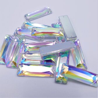Rechthoek Vlak 6x15mm Crystal AB - Acryl Naaisteen