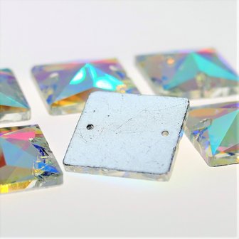 Vierkant 14x14mm Crystal AB - Glas Naaisteen