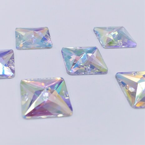 Square 16x16mm Crystal AB - Acrylic Sew on stone 