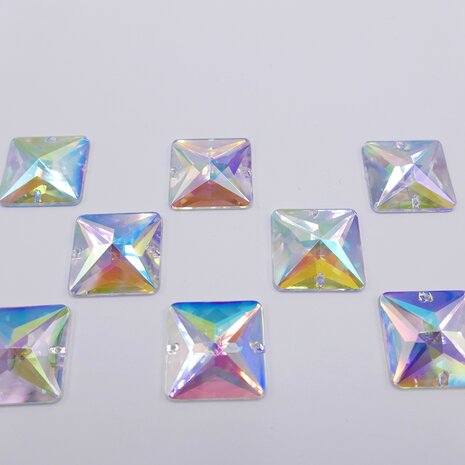 Square 18x18mm Crystal AB - Acrylic Sew on stone 