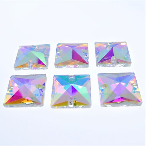 Vierkant 16x16mm Crystal AB - Glas Naaisteen