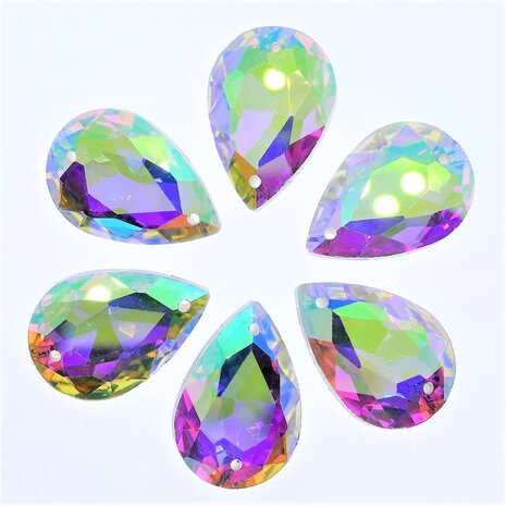 Drop Rounded 13x18mm Crystal AB - Glass Sew on stone