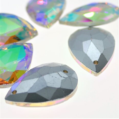 Drop Rounded 20x30mm Crystal AB - Glass Sew on stone